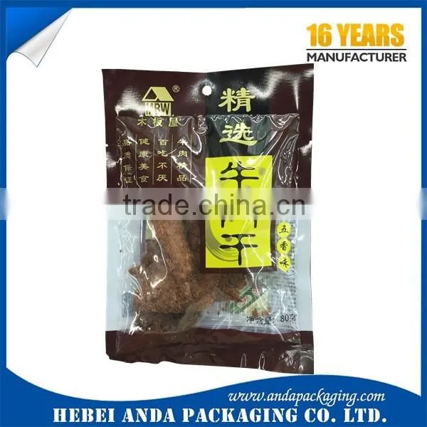 Moisture Proof beef jerky plastic food packaging bags/zipper top stand up pouch