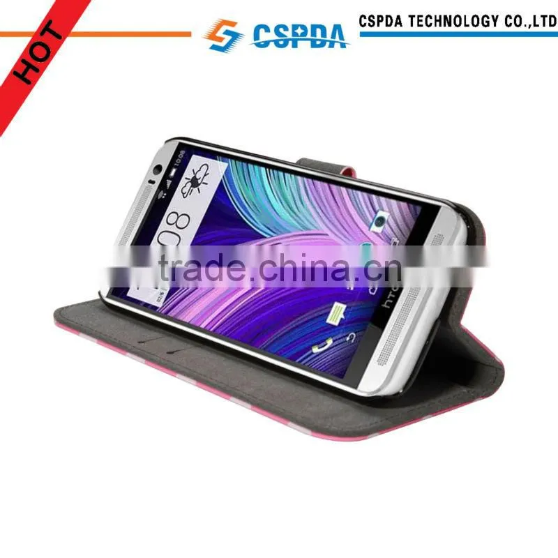 Fashion design wallet leather case for 2014 htc one m8 mobile phone