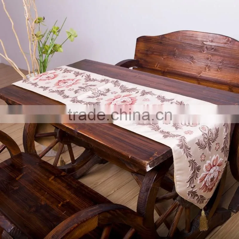 PLUS Classic Embroidery Tassel Dining Table Runners with Sequined Lace