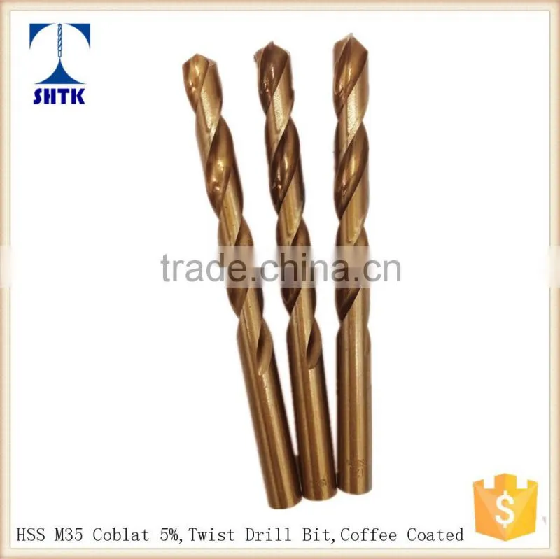 Drill bit, HSS M35 cobalt drill, fully ground, twist drill bit, Coffee Coated