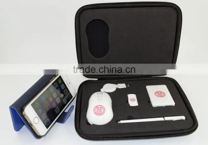 Multi-function USB Travel Kits High Quality PU Pouch Customized Computer Accessories includes Mouse USB Hub Flash Driver and Pen