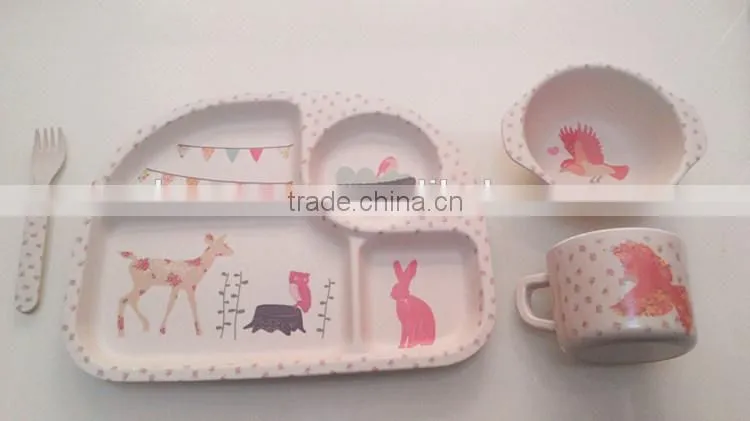 2015-2016 Hot sales New Style Eco-friendly Bamboo Fiber Kids Dinnerware Set