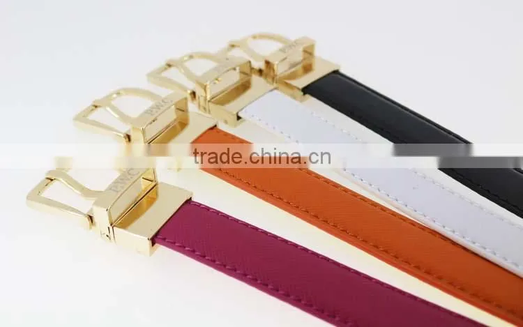 2015 colorful Lady reversible leather belt with shiny gold remove buckles in YiWu