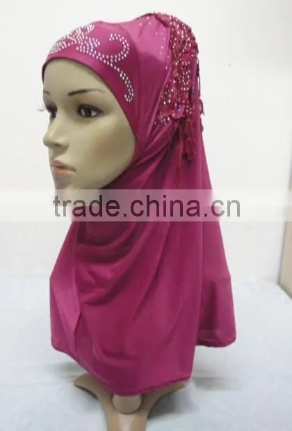 H309 latest instant hijab with lace fringes and rhinestones,muslim scarf
