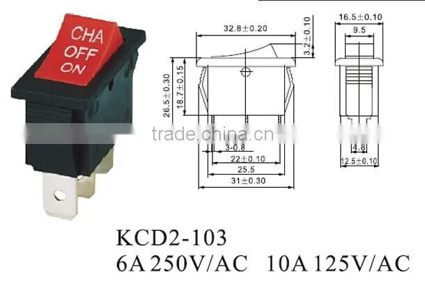 CNGAD 3pin CHA-OF-ON miniature boat switch(mini rocker switch,electrical rocker switch)(KCD2-103)