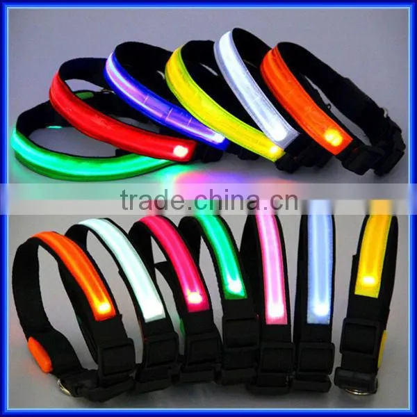 Wholesale Nylon Glowing Various color flahsing light led pet dog collar, electronic waterproof flash light led dog collar
