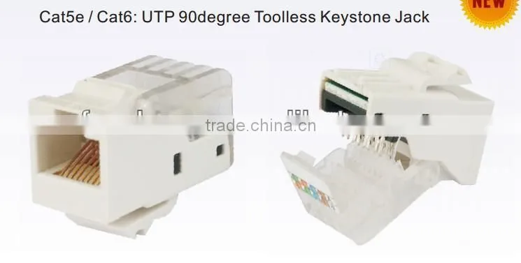 Cat5e / Cat6 UTP 90degree Toolless Keystone Jack cat5e / cat6 RJ45 female connector
