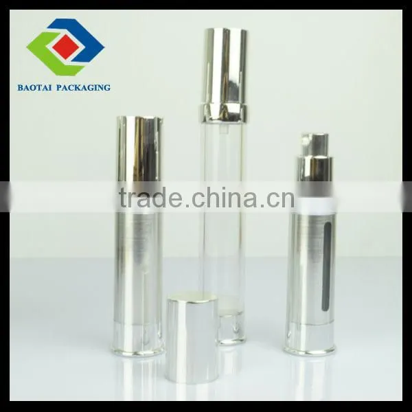 Top Grade 15ml Shiny Sliver Empty Cosmetic Airless Pump Bottle Spray Head