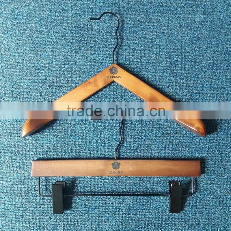 Wooden trouser hanger popular swivel hook wooden trouser hanger clips
