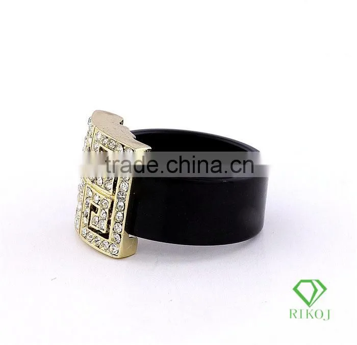 lady jewelry full crystal 18k gold plating black rings