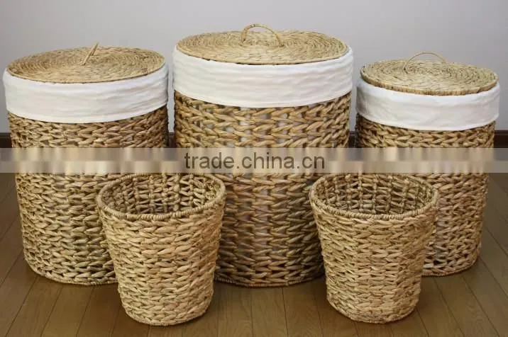 High quality best selling 2016 water hyacinth round coloful storage basket with cap