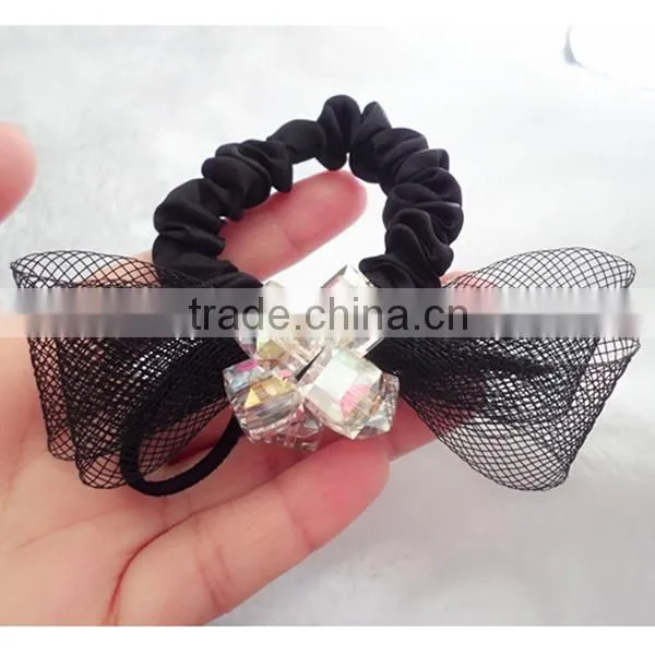 gauze jeweled rhinestone bow pearl handmade felt hair band