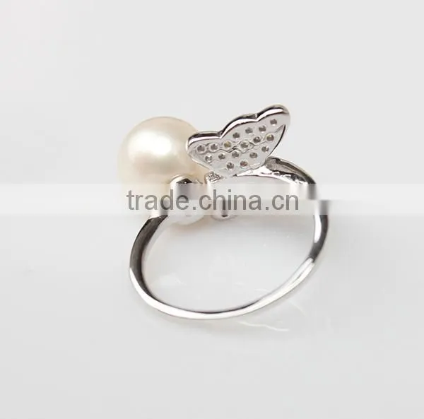 Freshwater pearl ring 925 silver freshwater pearl butterfly ring