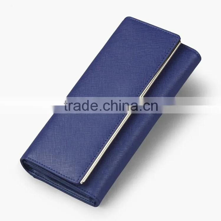Classical saffiano leather wallet with metal frame