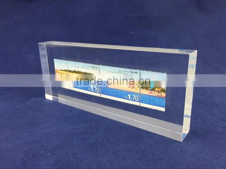 Customized clear acrylic glass crystal block with stamp