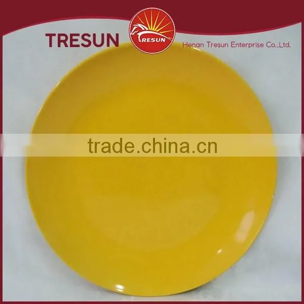 ceramic dinner plate, cheap food plates, stoneware solid yellow color glaze plate