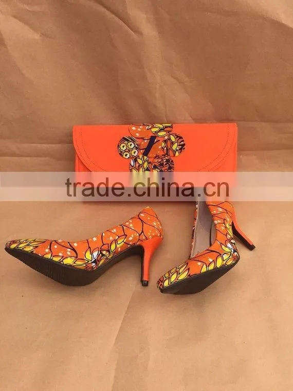 2015 Ankara fabric shoes and bags/wax shoes and bags /Ankara print high heels shoes