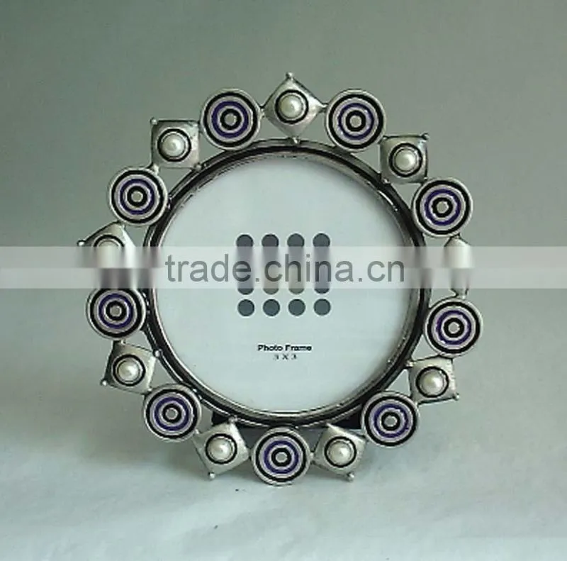 3''*3''lovely squared pearl decorated metal photo frame