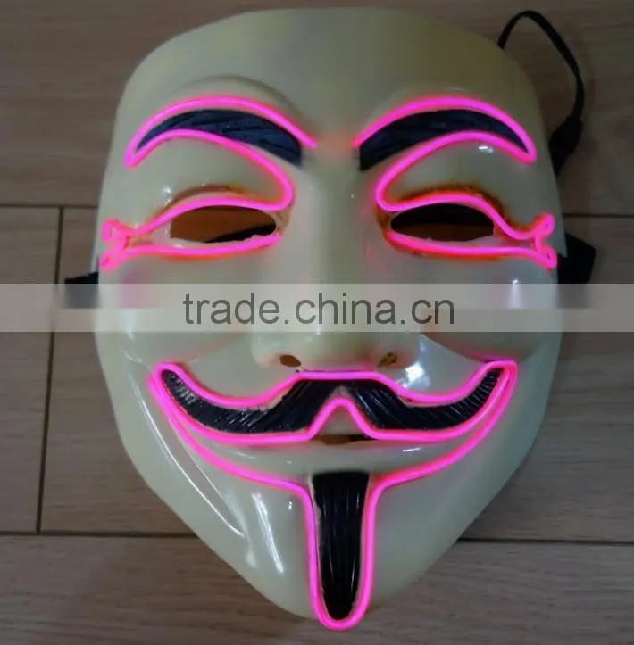 V for Vendetta el wire mask / EL wire halloween mask / EL WIRE Masquerade Face Mask