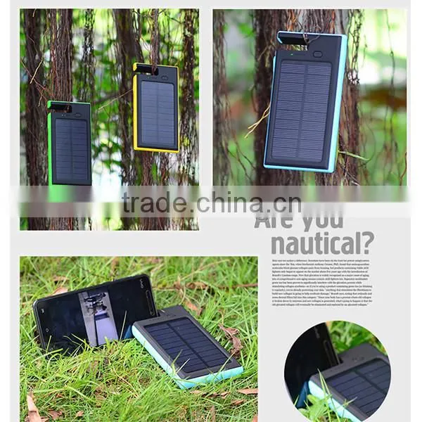 Yellow 5000mAh Dual USB Charger Power Bank Solar Charger With Holder