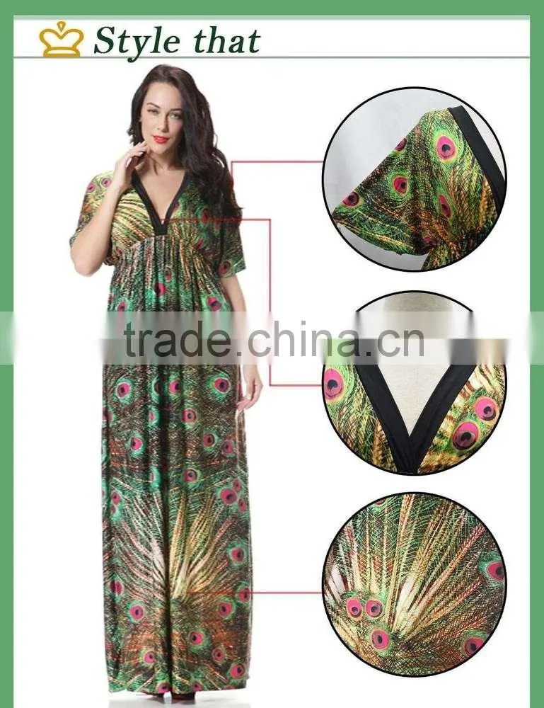 Beach skirt bat sleeve Bohemia peacock flower dress