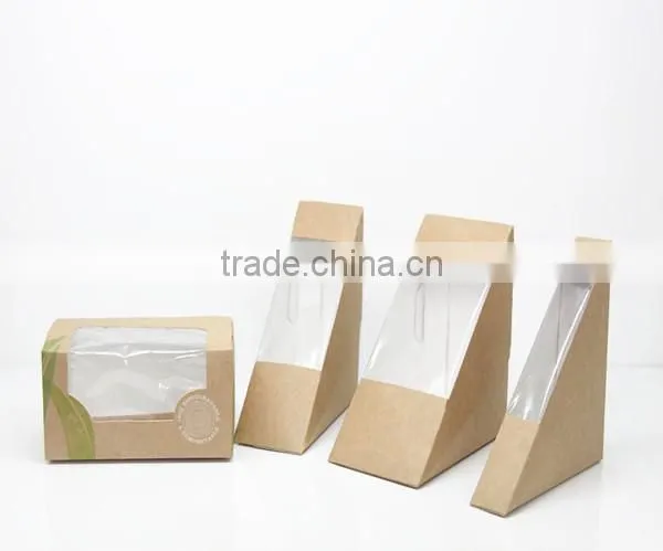 brown kraft paper Custom Logo Design Triangle Paper Sandwich Box with PP Window