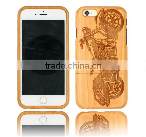 Universal cherry wood Engraving COOL MOTORCYCLE two parts phone case for Iphone 6