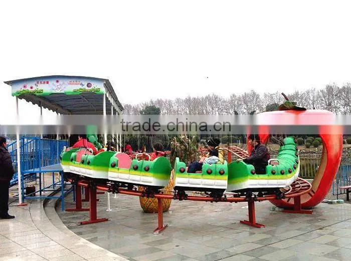 Kids games apple bug paradise amusement electric worm train rides mini roller coaster for sale