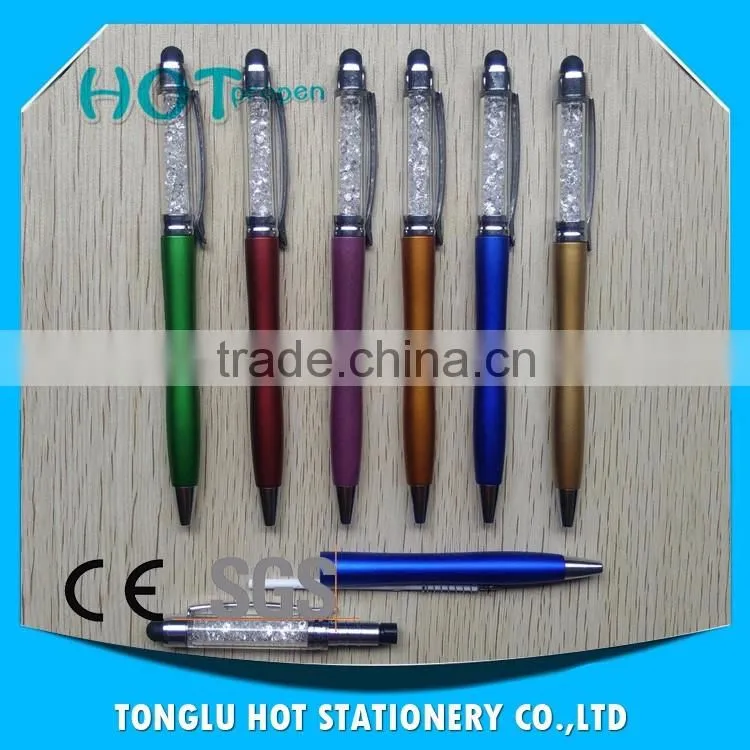 2016 Fashion Logo Printed 2 in 1Full color twist stylus crystal pen