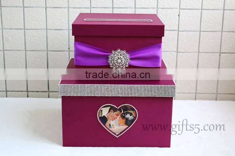 Personalised purple wedding box wedding card box with photo frame
