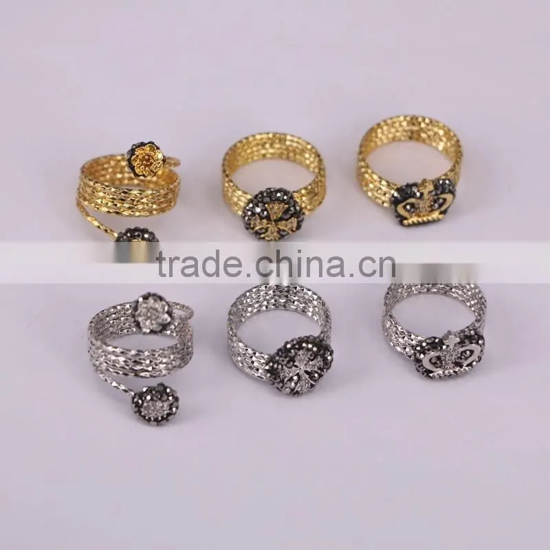 NEW Design Corss Natural Stone Ring, Antique Silver / Gold Plated Metal Ring, Pave Setting Crystal Jewelry Druzy Stone Ring