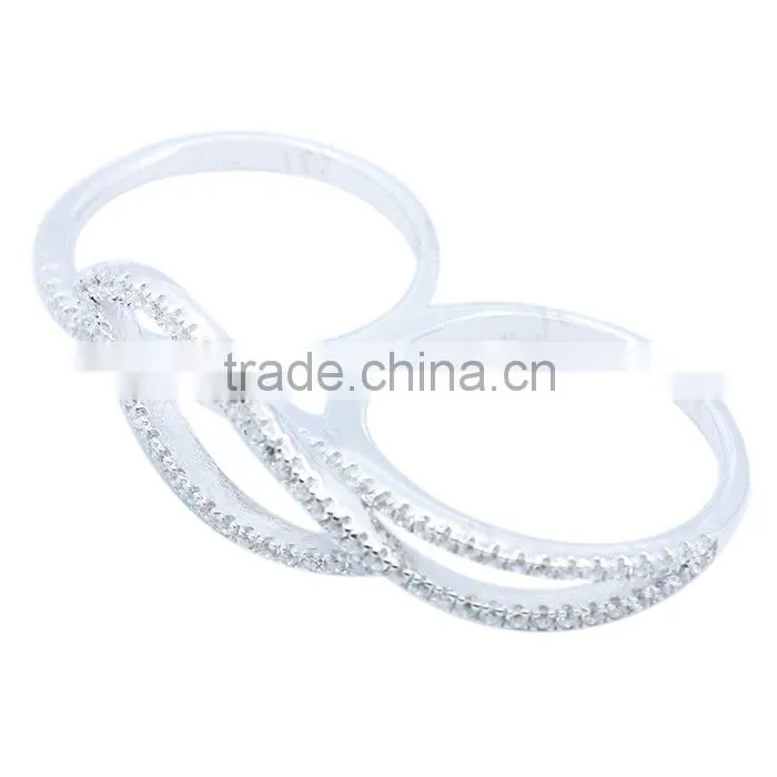 Fashion two finger ring 925 silver ring designs with zircon