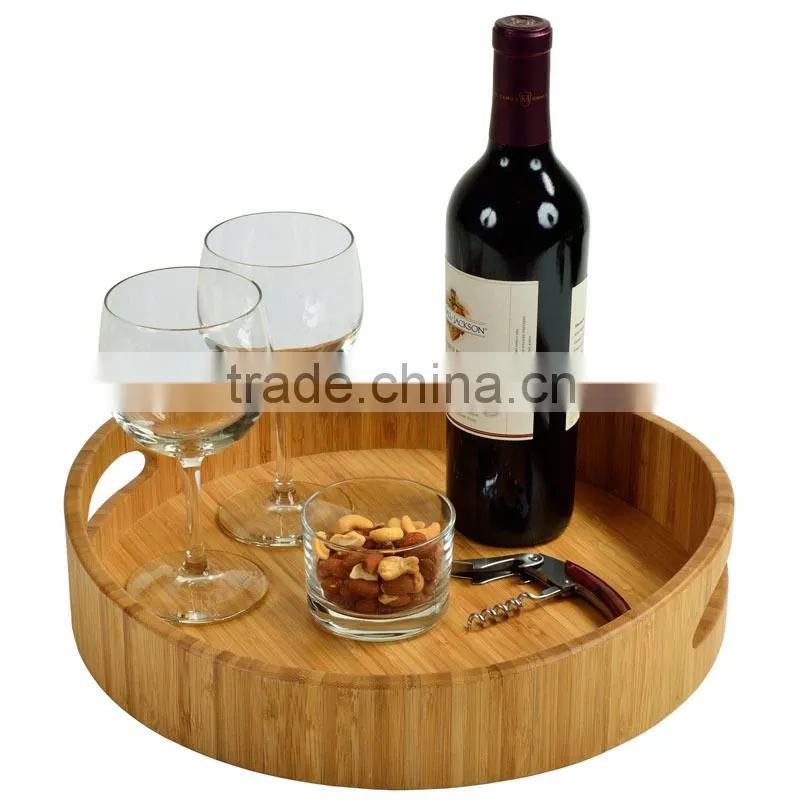 Picnic Curve Bamboo Cocktail serving Tray with handle