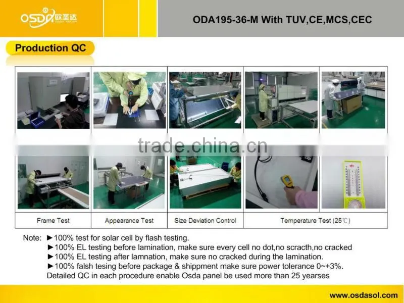 TUV MCS CEC certificated monocrystalline 195W solar panel