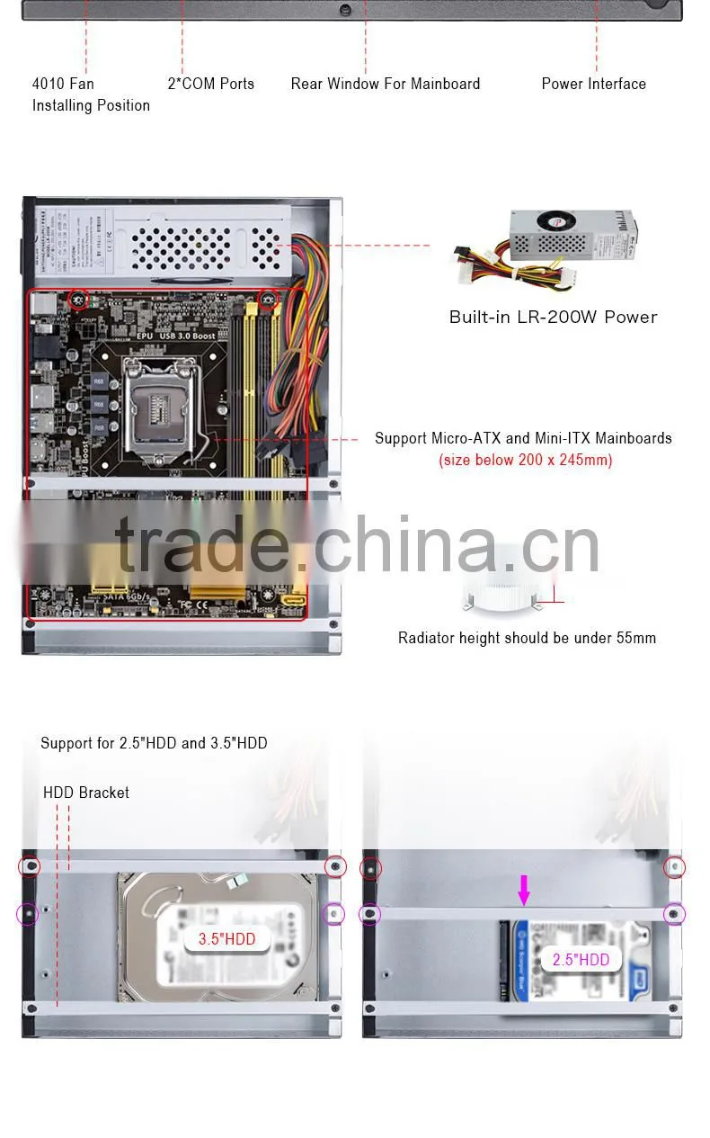 Realan Vertical Horizontal Mini ITX Micro ATX PC Gaming Case T02 with Power Supply (SGCC 0.6mm, 2.5"/3.5"HDD)