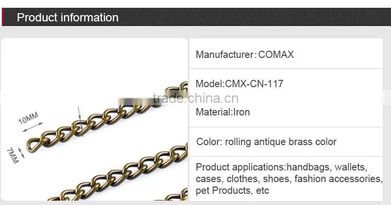 Wholesale antique brass custom metal chain handle for handbag