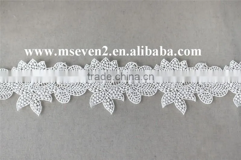 reasonable price polyester net lace trim ,rhinestone lace trim in white non- elastic lace trim for clothing making