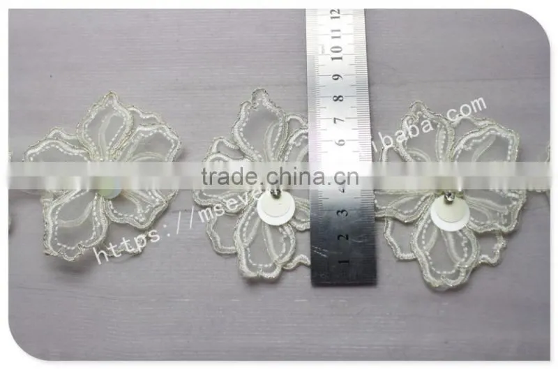 Beautiful design 8.5cm width organza flowers beaded lace in white