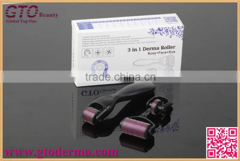 2016 newest 3 in1 180+600+1200 needle derma roller for hair loss treatment