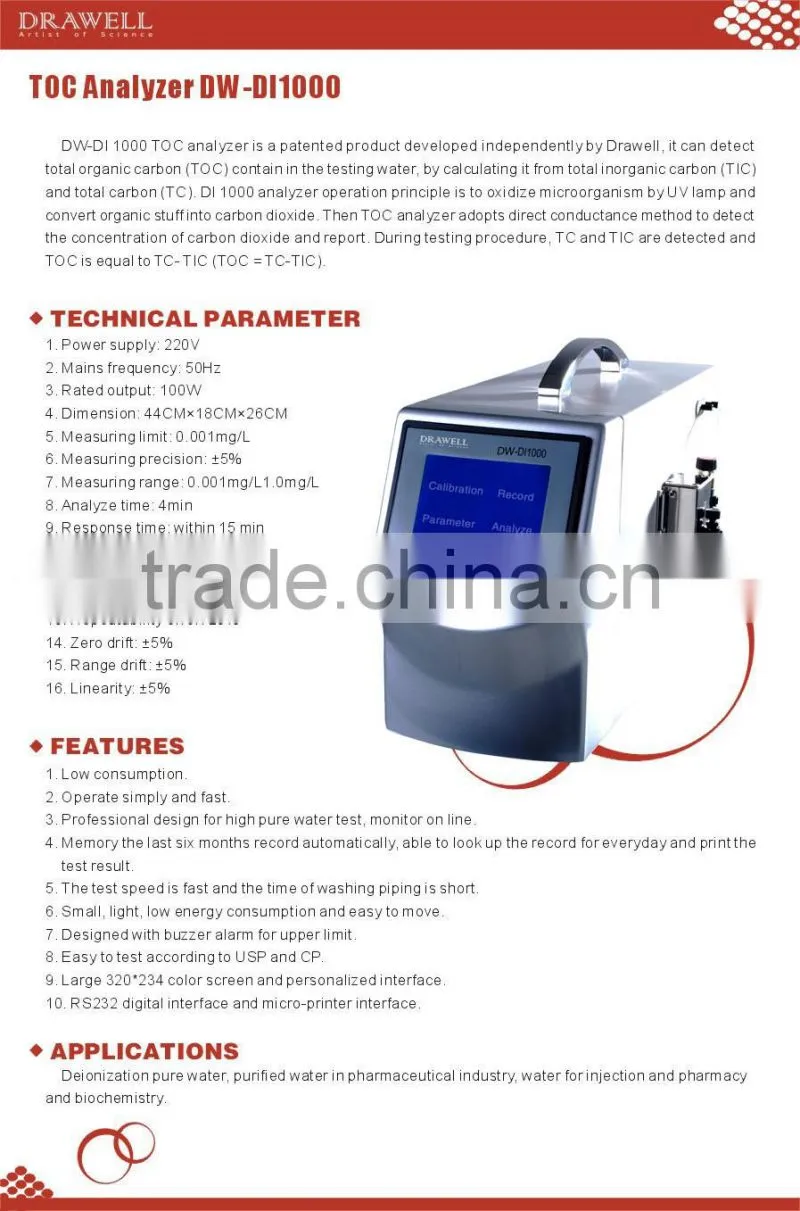 Total Organic Carbon (TOC) Laboratory Analyzer (DW-DI1000), new