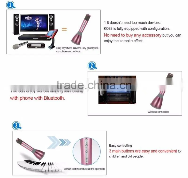 High quality mini portable wireless bluetooth microphone karaoke microphone K068 KTV Portable Karaoke Mini Microphone