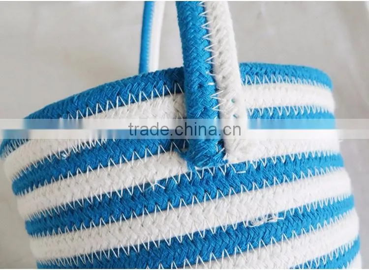 Personalized cotton cord coiled stylish empty easter egg storage basket with handle