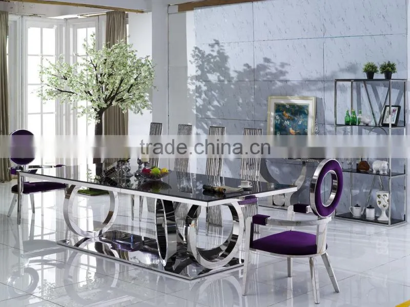 A8068 tempered glass long narrow 12 seater dining table for home using