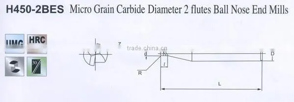 Micro Grain Carbide Diameter2 Flutes Ball Nose End Mills