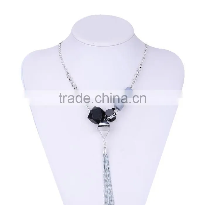 assorted geometric beads chain necklace long chain tassel necklace