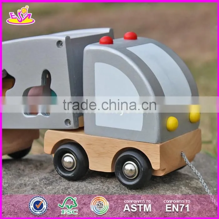2017 new design educational toy blocks car kids wooden pull along toys W05C081