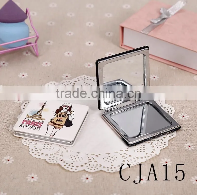 CJA14-OEM Makeup Pocket Plastic hand Square foldable mirror