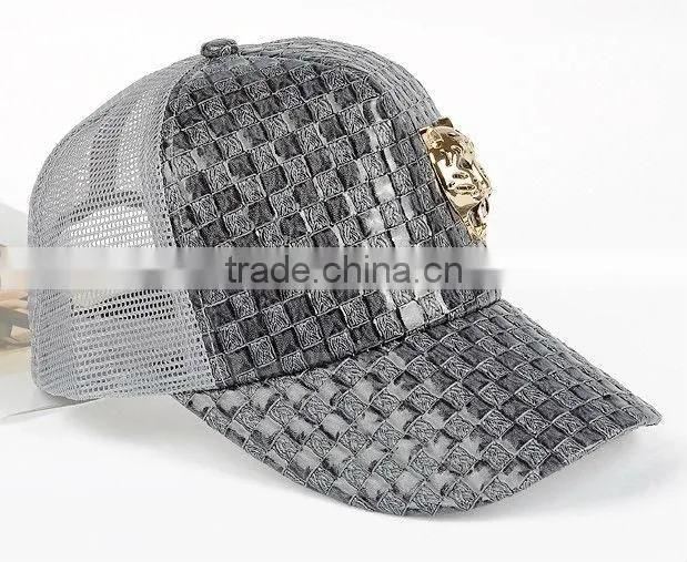 Hip hop metal plate cheap custom leather mesh baseball cap