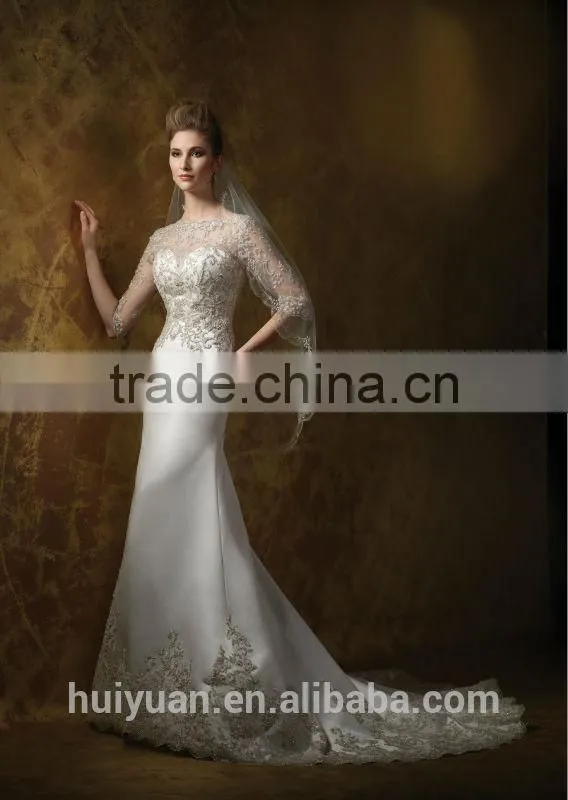 fashion lace mermaid long sleeve cheap muslim wedding dress
