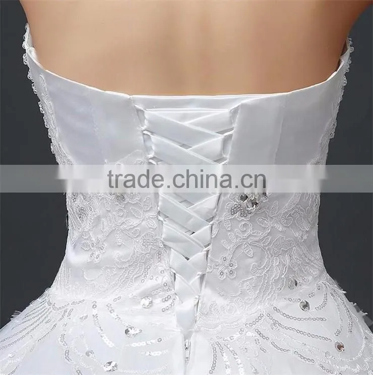 Sexy Bandeau Lace Beaded Cream Crepe Ruffles Weding Dress Pleated Corset Bodice Luxury Bridal Dress